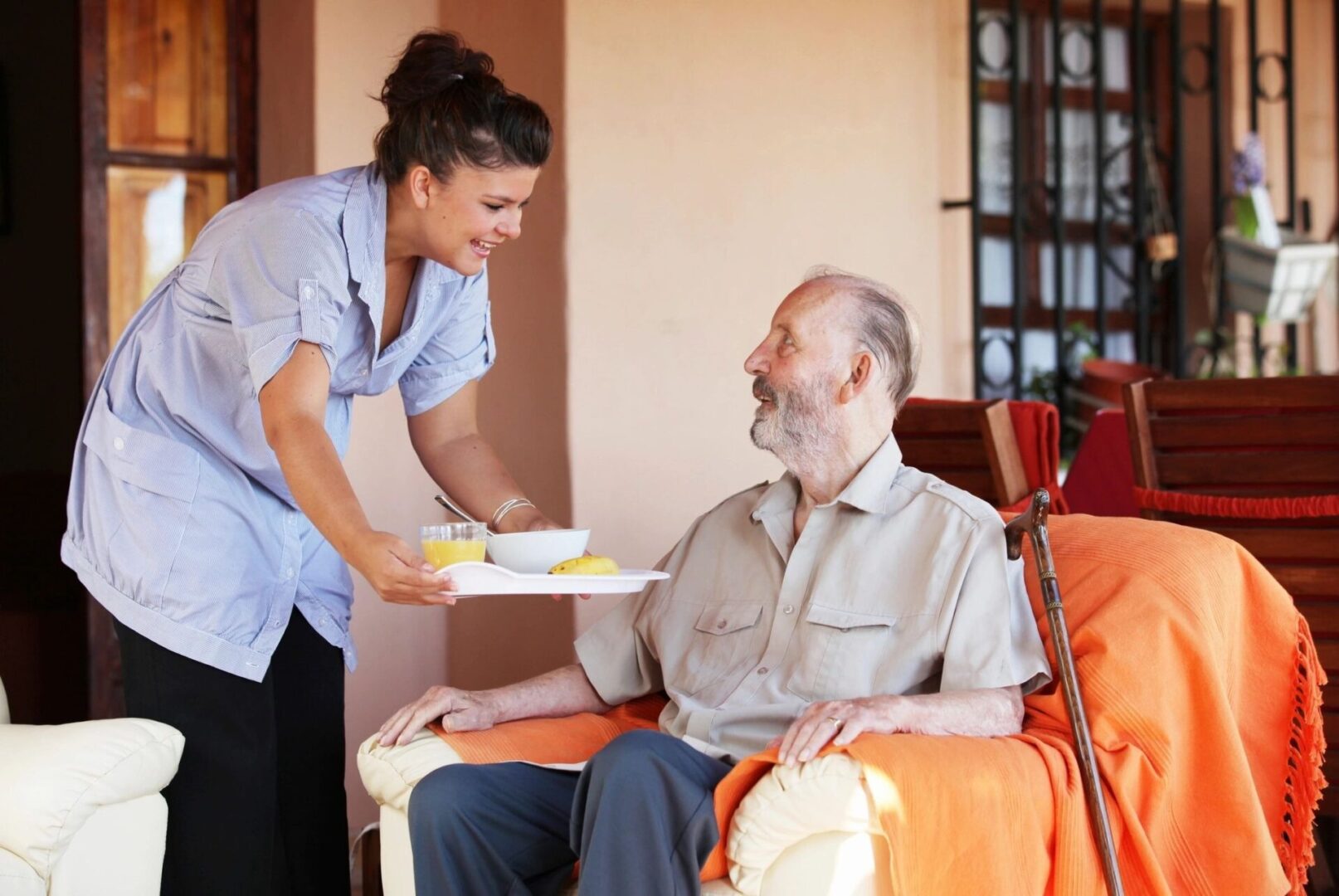 Helping Her Grandpa in the Comfort of Their Home